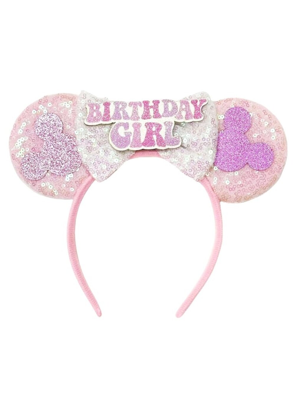 Women Pink Sequin Polyester Shiny Bows Mickey Mouse Headband